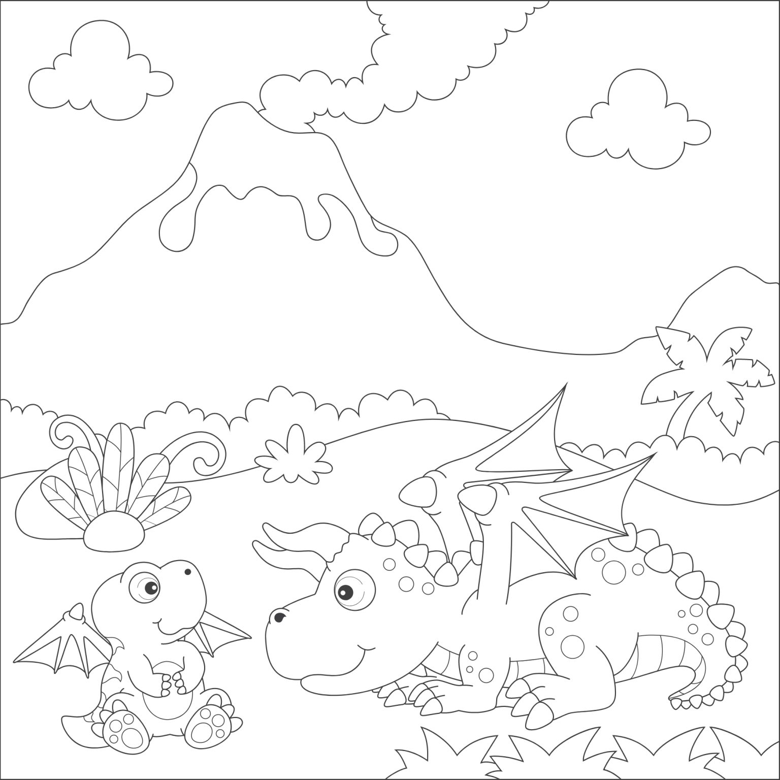 Easy Volcano For Kids With Model Coloring Page