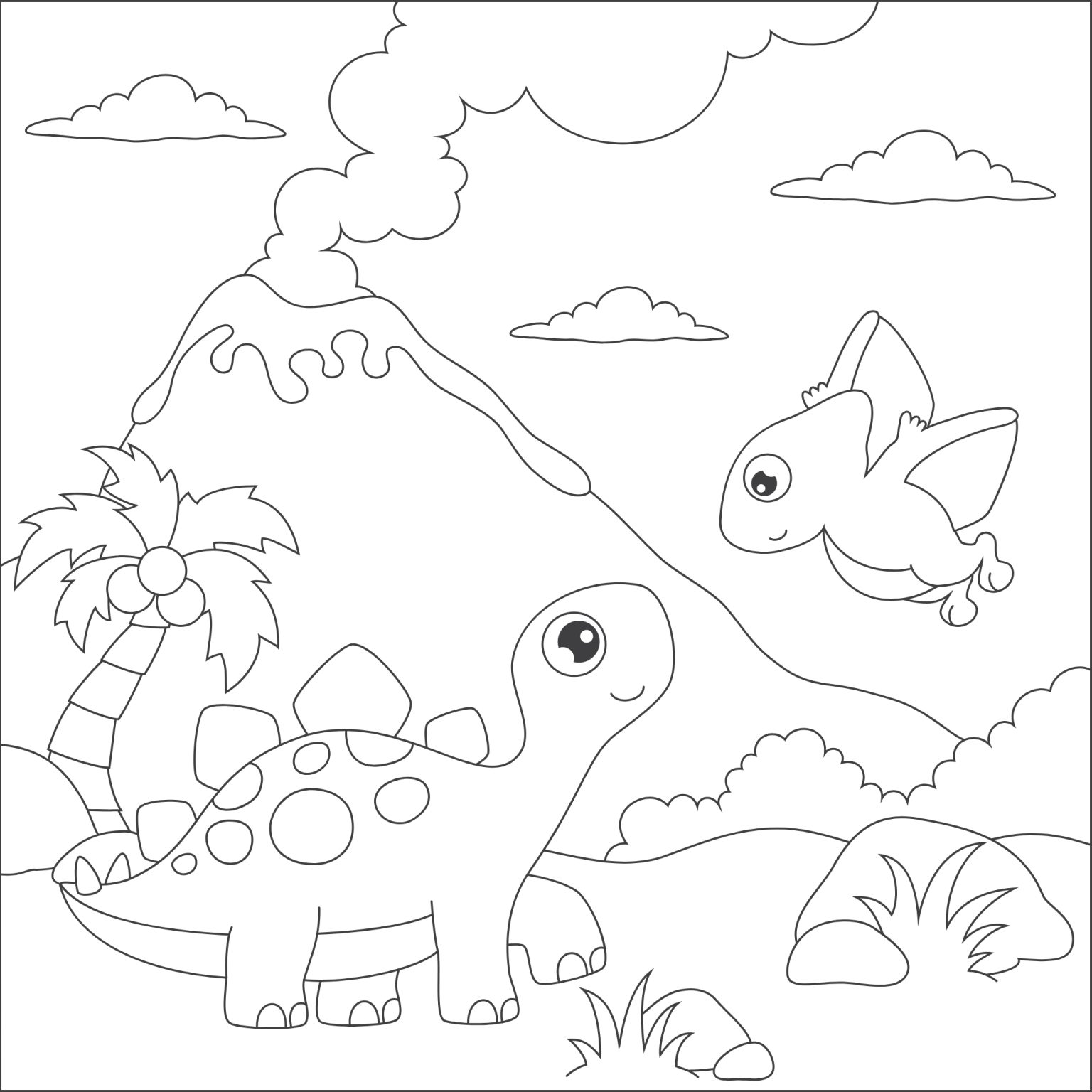 Easy Volcano For Kids With Model Coloring Page