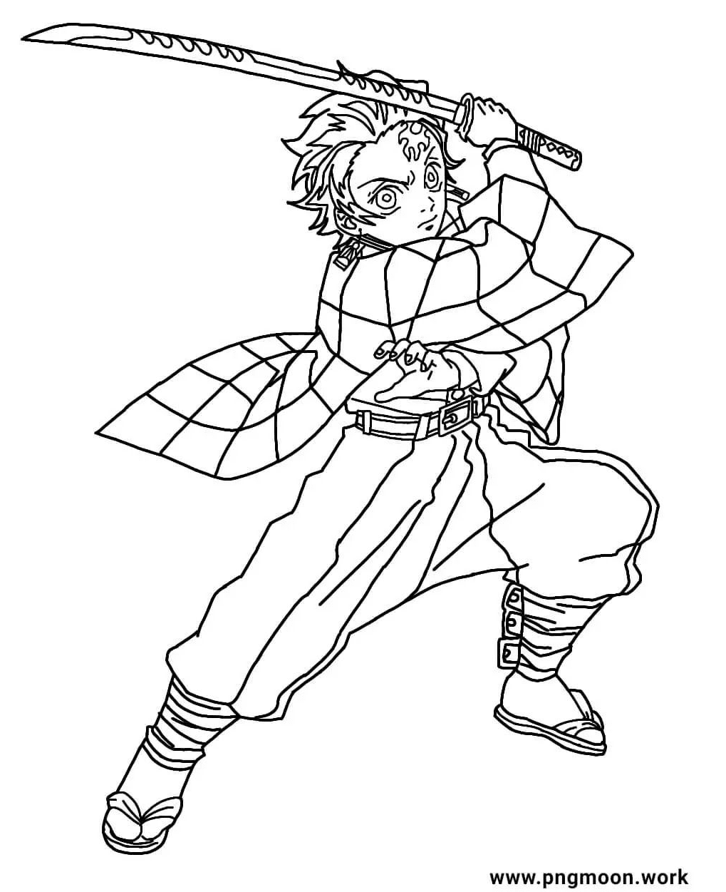 Tanjiro Kamado Brays His Sword Coloring Page [Printable]