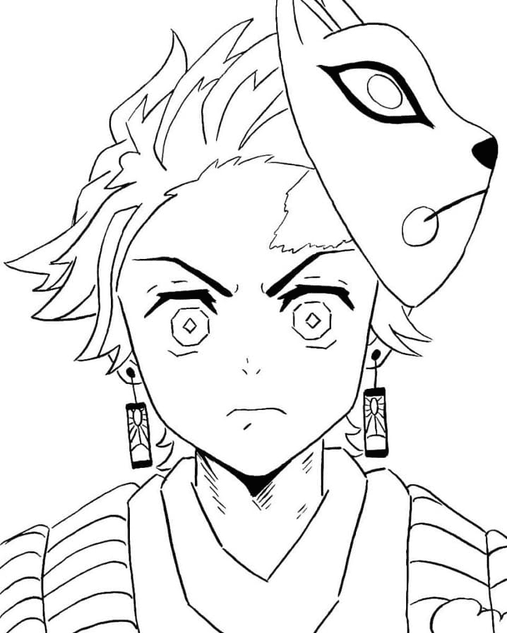 Tanjiro Without His Mask And In Anger Coloring Page [Printable]